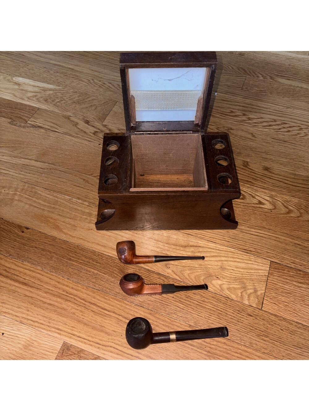 Vintage Bewlay Imported Briar Pipe Lot with Wooden Pipe Rack